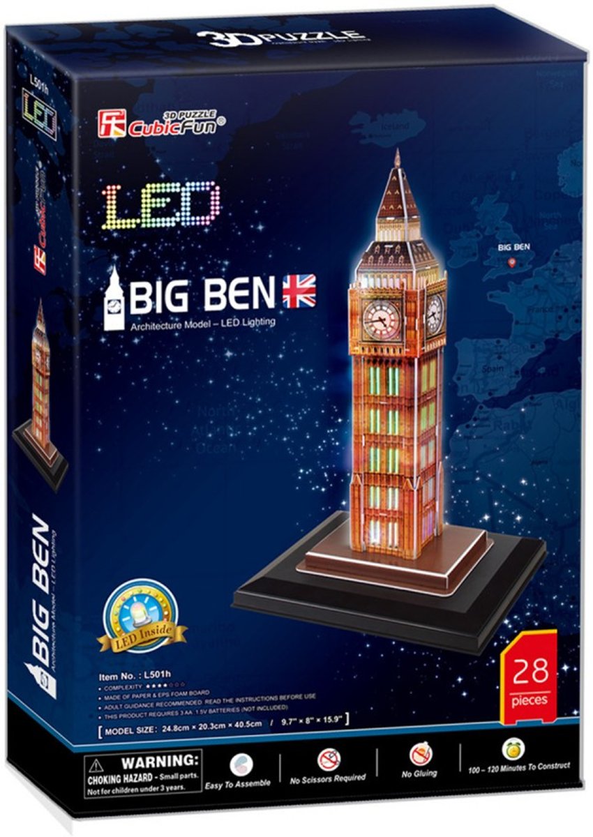 House of Holland Big Ben LED - 3D Puzzel - 28 stukjes