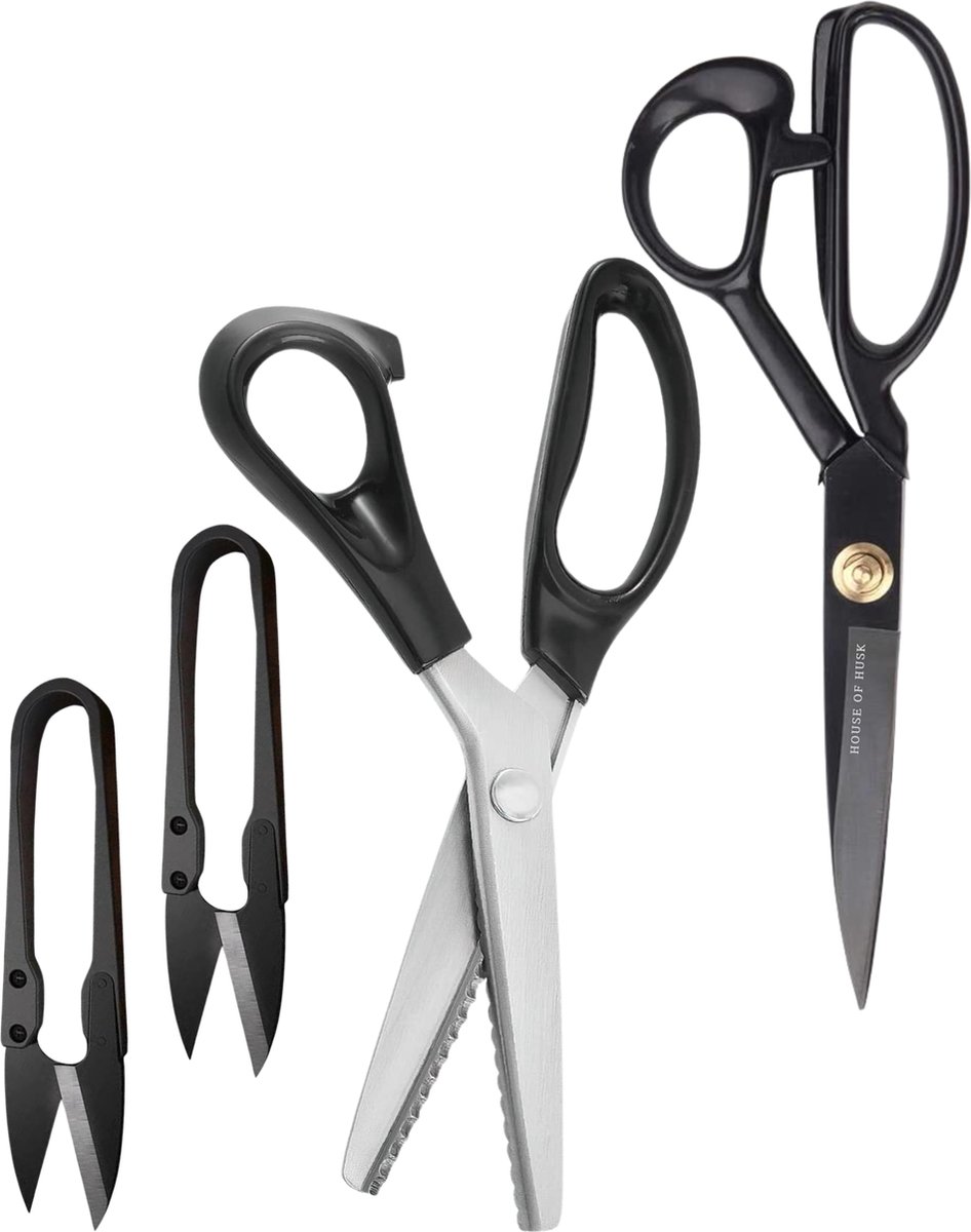 House of Husk Stofscharen Set - Grote Textielschaar - Fournituren - Kleermakersschaar - Kartelschaar - Draadknipper - Zwart - 23cm - 9inch