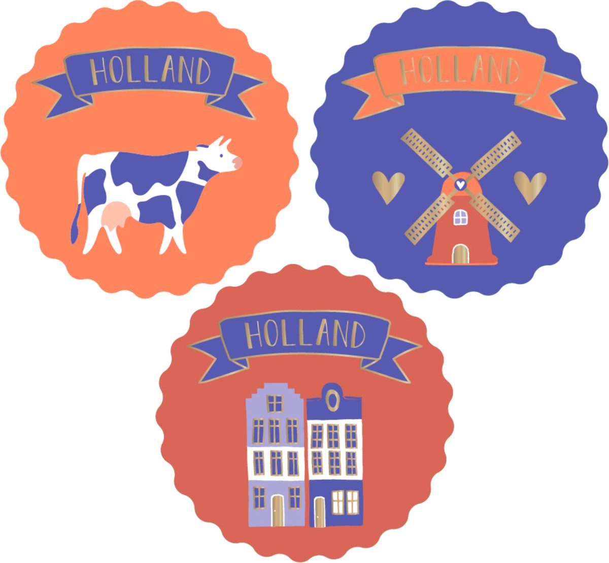 30 Cadeaustickers: Thema Holland - Ronde sticker 55 mm- Cadeauversiering- Sluitzegel- Traktatiesticker- Wensetiket