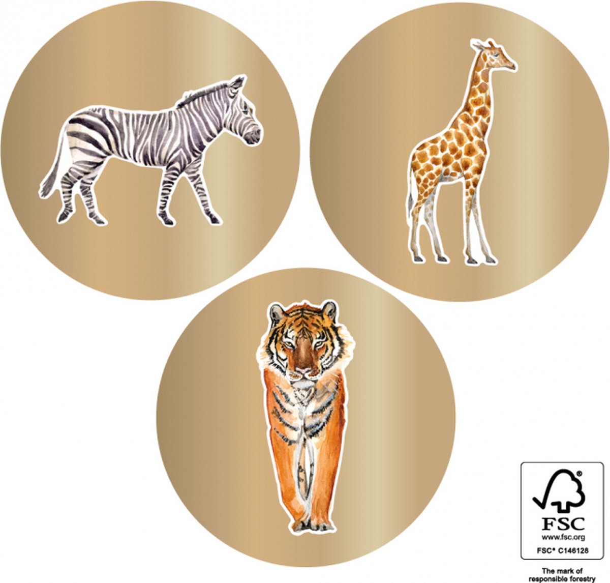 HOP - Stickers - Jungle Gold - 12 stickers - decoratiesticker - traktatiesticker - Sluitsticker - Cadeau sticker - Giraffe - Tijger - Zebra