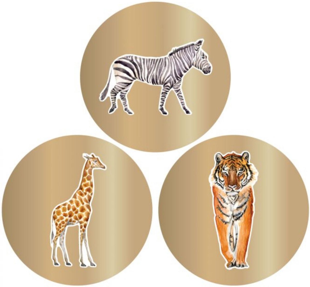 Luxe Cadeausticker Jungle Goud 24 stuks - Sluitstickers - Traktatiesticker - Wensetiket - 5,5 cm - Tijger - Giraffe - Zebra - Sticker voor traktatie - House Of Products