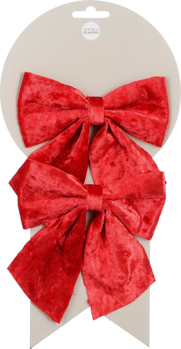 House of Seasons Decoratie strikken - 2x st - rood - 12 x 13 cm - feeststrikjes