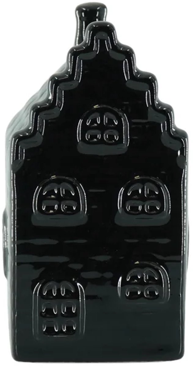 Housevitamin - Spaarpot - Huis - keramiek - grachtenpand - zwart - 7x7x13 cm