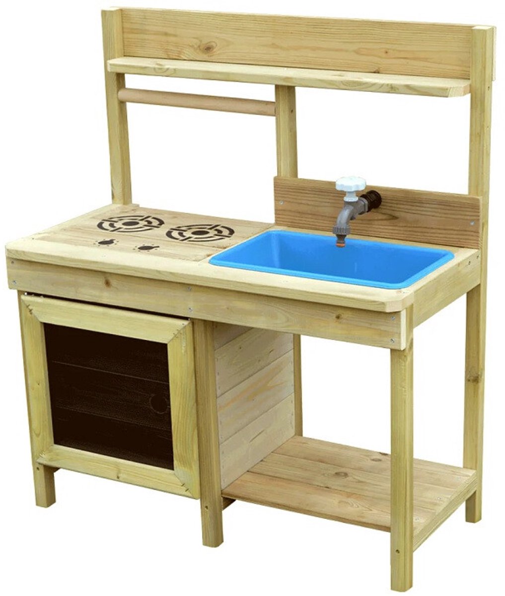 Houten Modderkeuken voor Kinderen – Buiten Speelkeuken met Spoelbak, Oven & Krijtbord – Educatief Buitenspeelgoed – Vanaf 3 Jaar