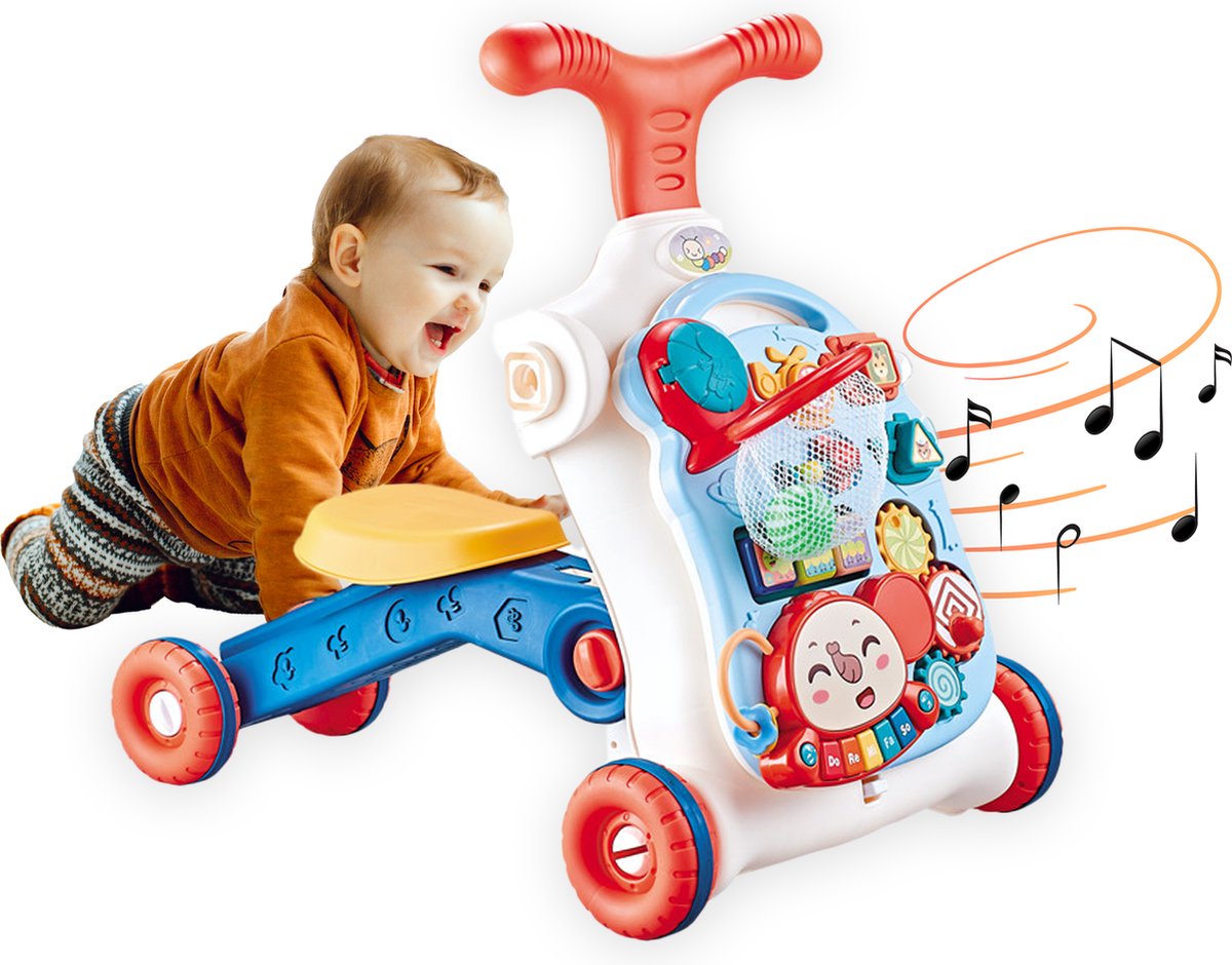 Hozie 5 in 1 Baby Walker - Educatief Babyspeelgoed - Loopwagen Met Licht- en Geluidseffecten - Blauw