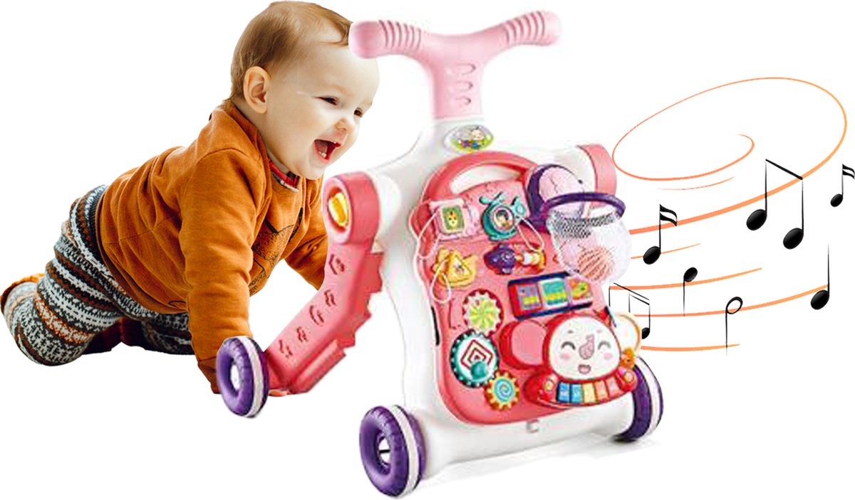 Hozie® 5 in 1 Baby Walker - Educatief Babyspeelgoed - Loopwagen Met Licht- en Geluidseffecten - Roze