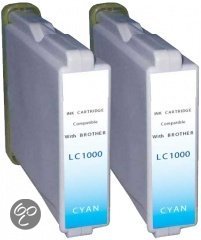 Merkloos - Inktcartridge / Alternatief voor de Brother LC 1000XL / Cyaan / 2-pack