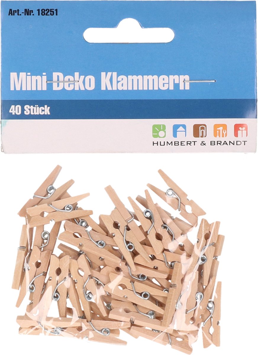 Humbert 40x mini decoratieve houten clips - 25mm - knijpers