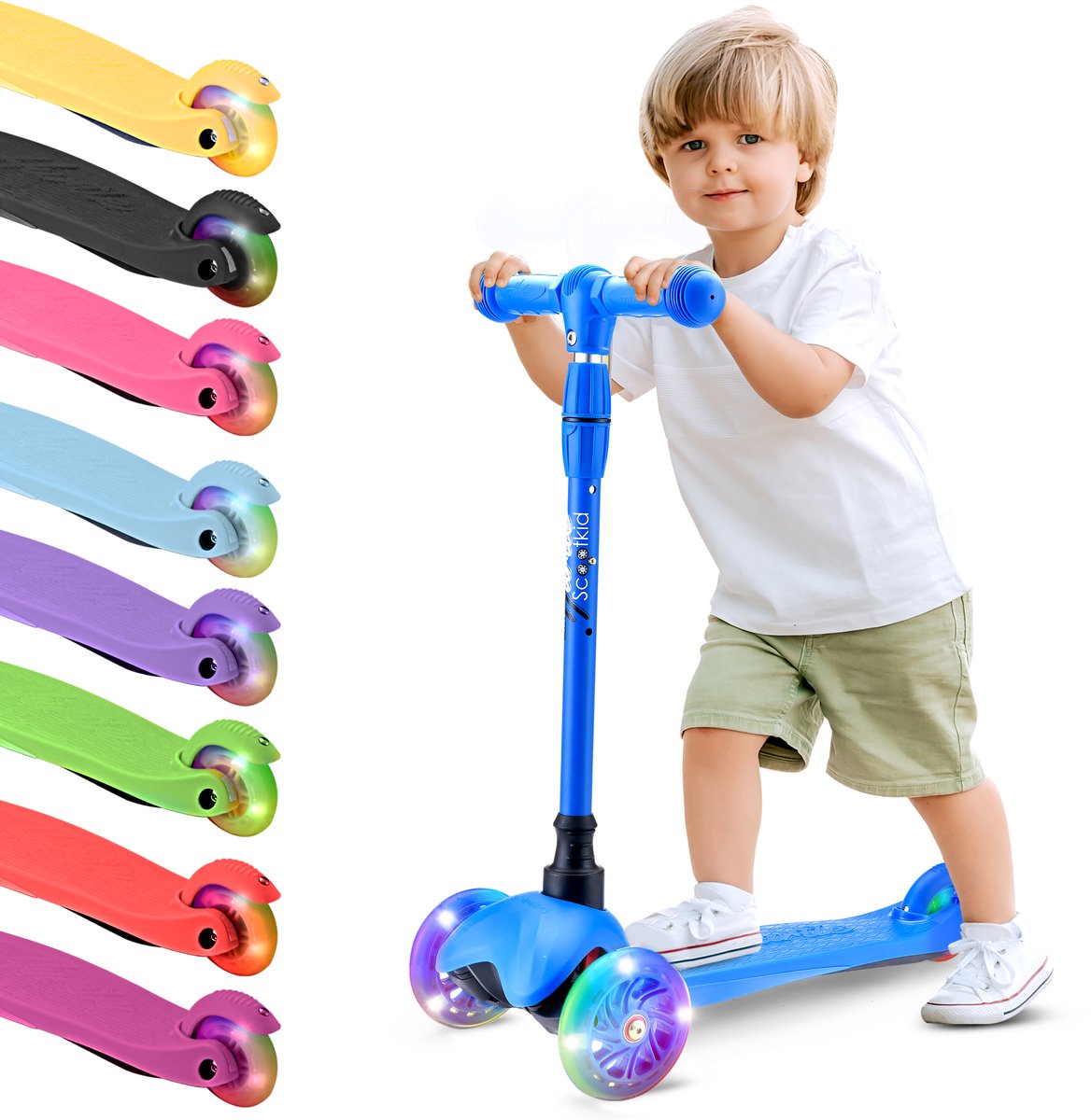 Hurtle Kinderstep, 3 Lichetgevende LED Wielen, Draagbaar, Ideaal voor Binnen/Buiten Gebruik