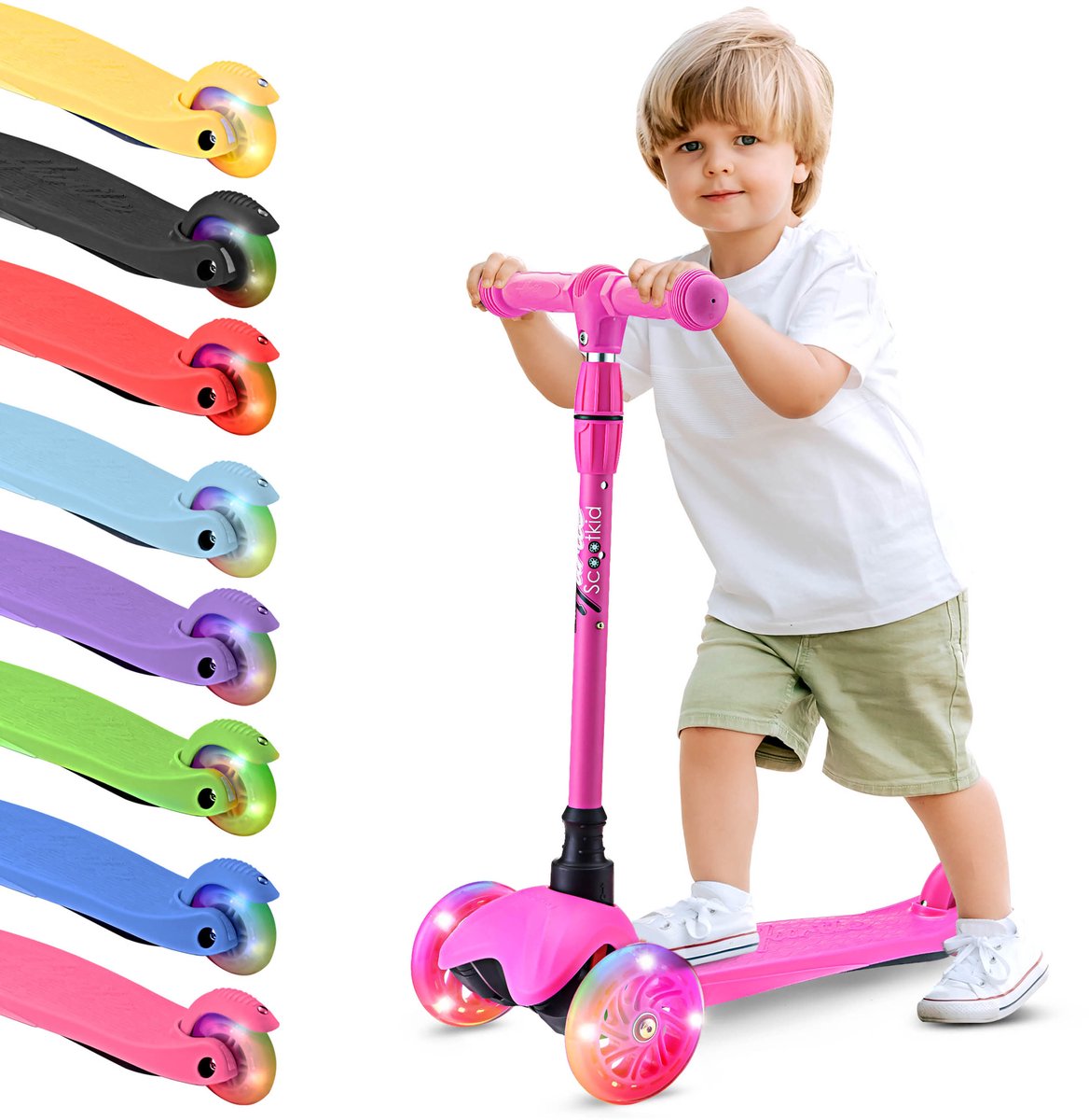 Hurtle Kinderstep, 3 Lichetgevende LED Wielen, Draagbaar, Ideaal voor Binnen/Buiten Gebruik