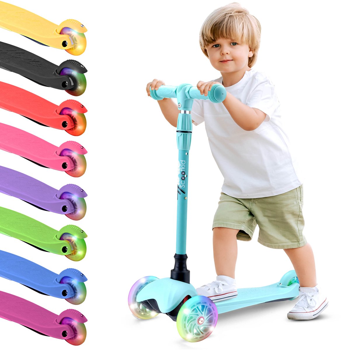 Hurtle Kinderstep, 3 Lichetgevende LED Wielen, Draagbaar, Ideaal voor Binnen/Buiten Gebruik