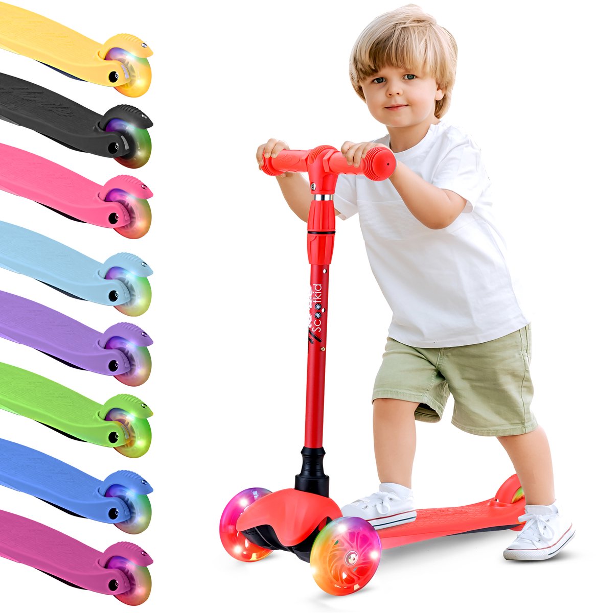 Hurtle Kinderstep, 3 Lichetgevende LED Wielen, Draagbaar, Ideaal voor Binnen/Buiten Gebruik