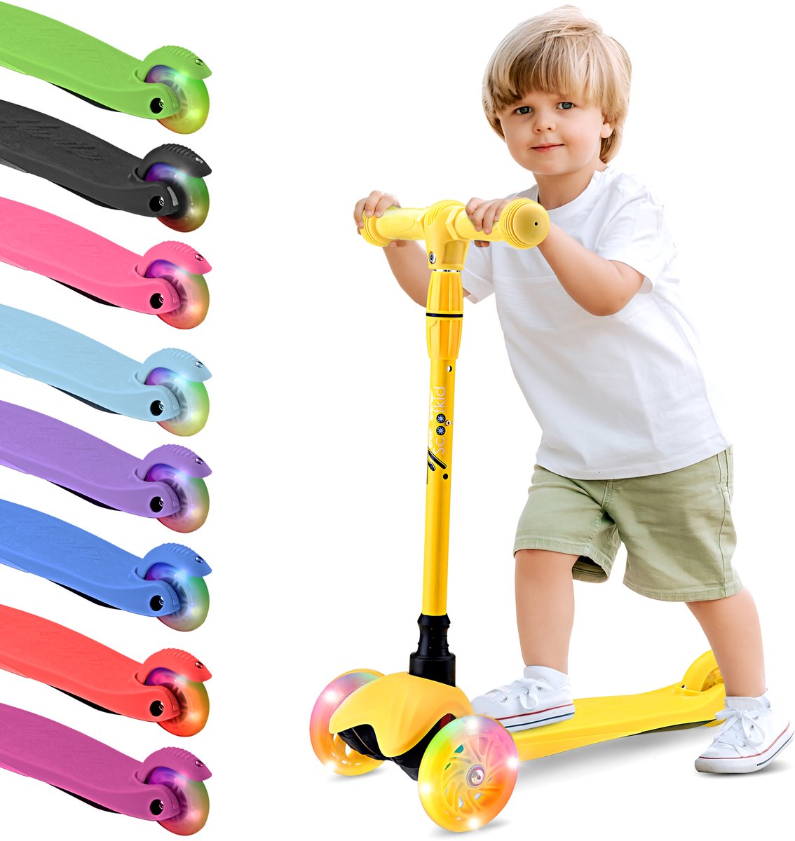 Hurtle Kinderstep - 3 Lichtgevende LED Wielen - Draagbaar - Hoogte verstelbaar - Geel