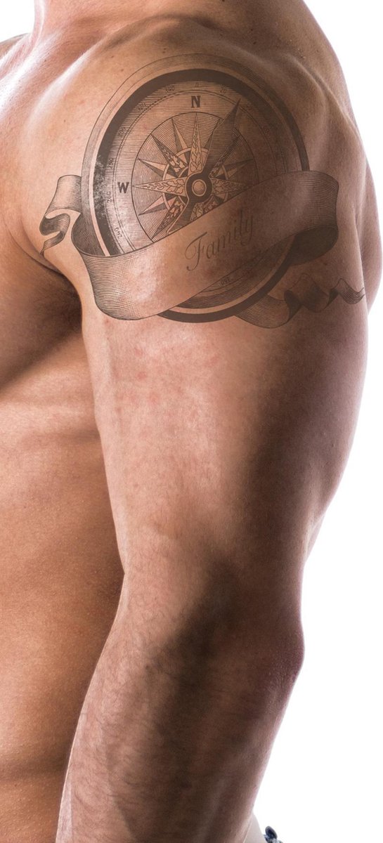 Huurdies Realisme Tattoos- Henna Plak Tattoos / Tijdelijke Tattoo / Nep Tatoeage / Fake Temporary Tattoo - Kompas - Family - 4x