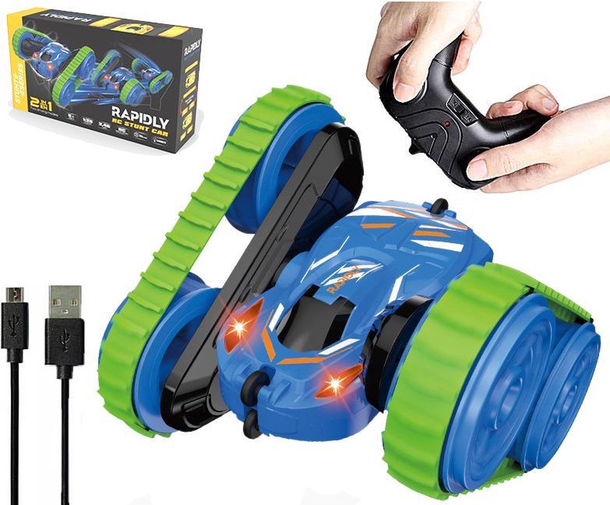 HyperWheels Rapidly - Bestuurbare Auto / Stuntauto voor Jongens & Meisjes - Blauw - voor Binnen & Buiten / Met werkende Verlichting - Oplaadbaar en Afstandbestuurbaar - Speelgoed Jongens & Meisjes