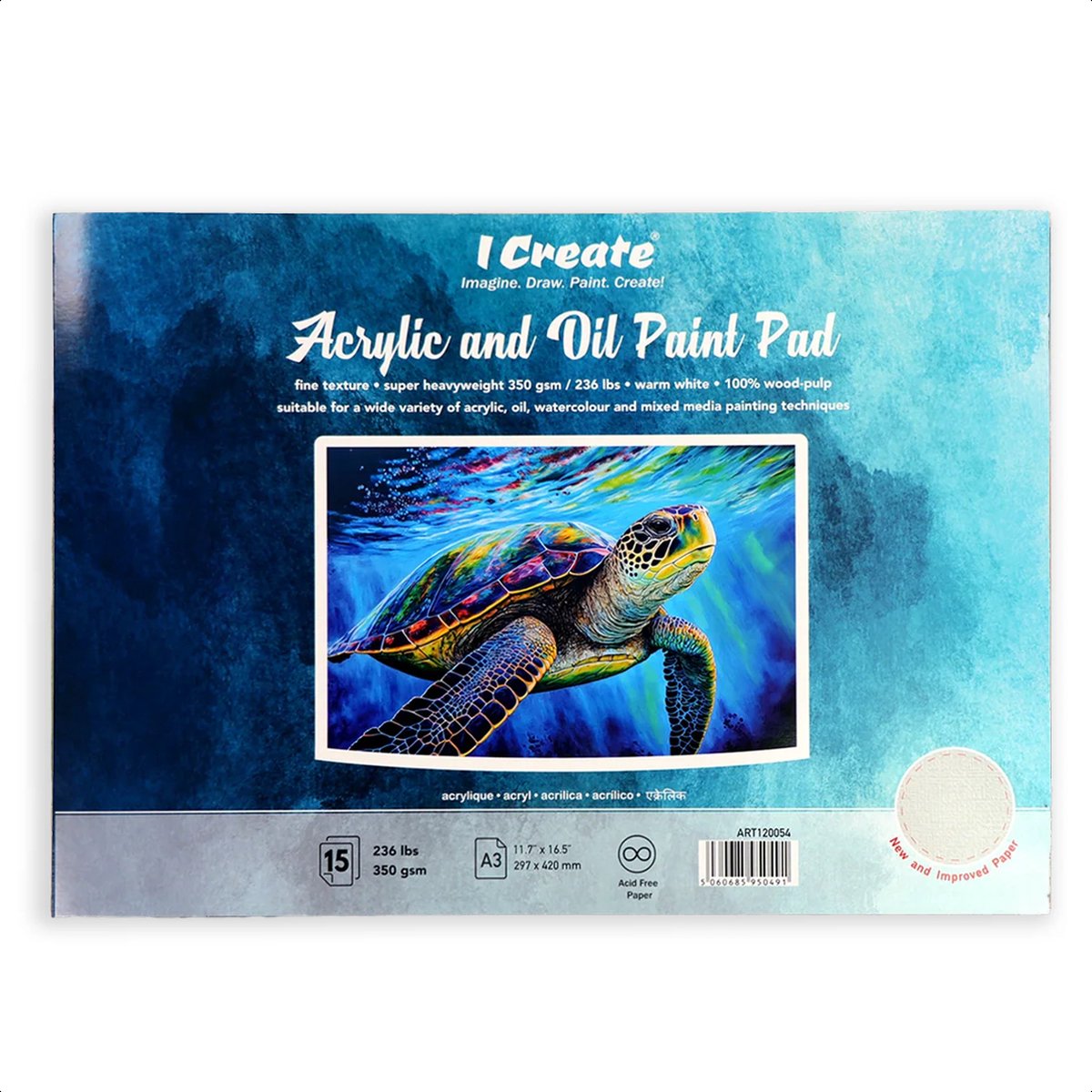 I Create A3 Acrylverf- en Olieverfblok 350 gsm - Papier voor Acrylverf en Olieverf - 15 Bladen om te Schilderen