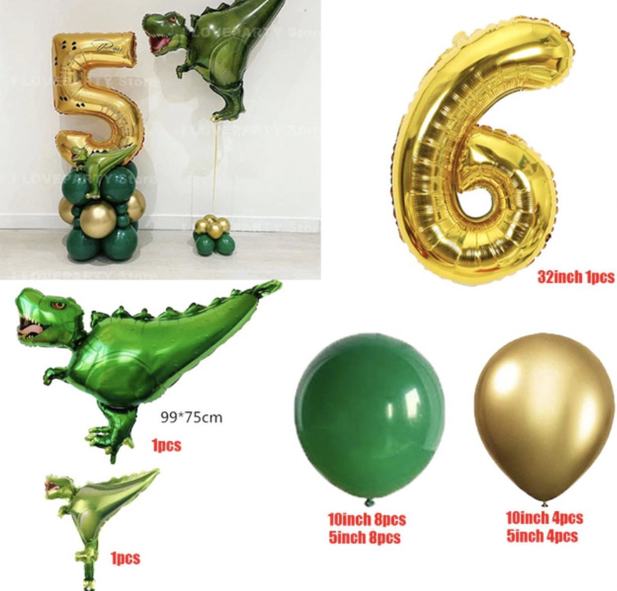 Dinosaurus Verjaardag Ballonnen - Leeftijd: 6 jaar - Dino Ballonnen Set - Feestpakket / Verjaardag Versiering - Feestversiering Thema: Dino - Themafeest - Kinder Verjaardag - Ballonnen / Folieballon / Heliumballon / Leeftijdballon