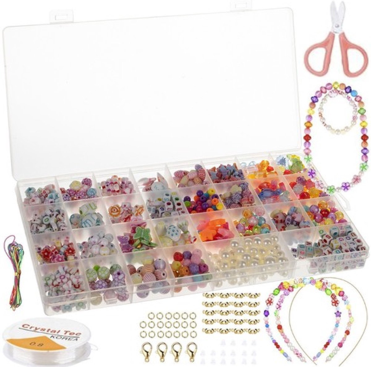  ® - Polymeer Kralen - Katsuki Kralen - Kralen Set – 24 kleuren - Sieraden Maken - Letterkralen –   – Veel accessoires – Inclusief Handleiding & maattabel - 900 Delig