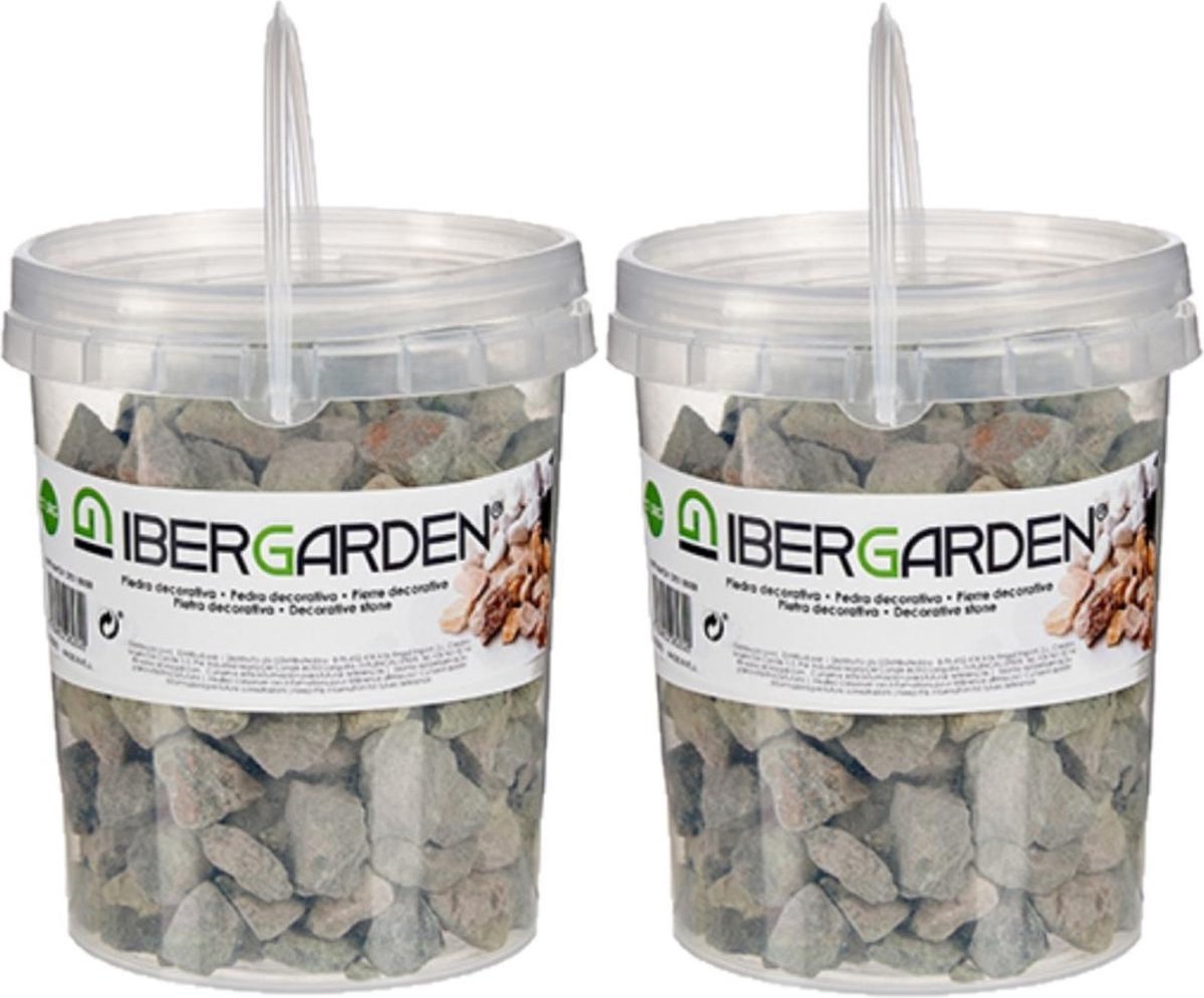 2x pakjes decoratie steentjes/kiezels grijs klein 1,5 kg - Aquarium bodembedekking