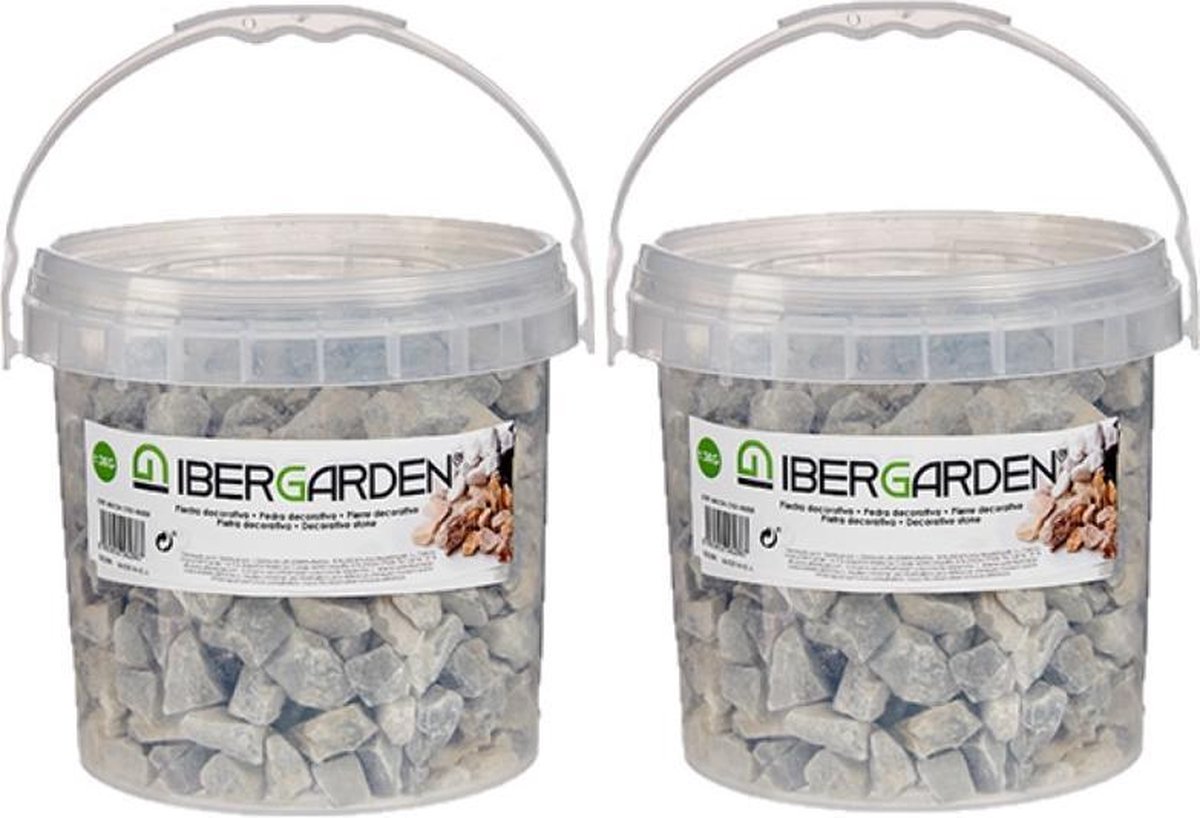 2x pakjes decoratie steentjes/kiezels lichtgrijs grof 3 kg - Aquarium bodembedekking