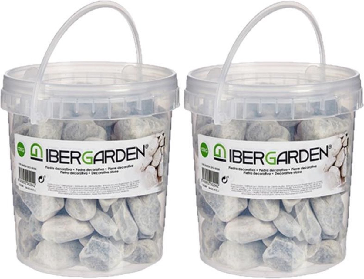 2x pakjes decoratie stenen/kiezels lichtgrijs 2 kg - Aquarium bodembedekking