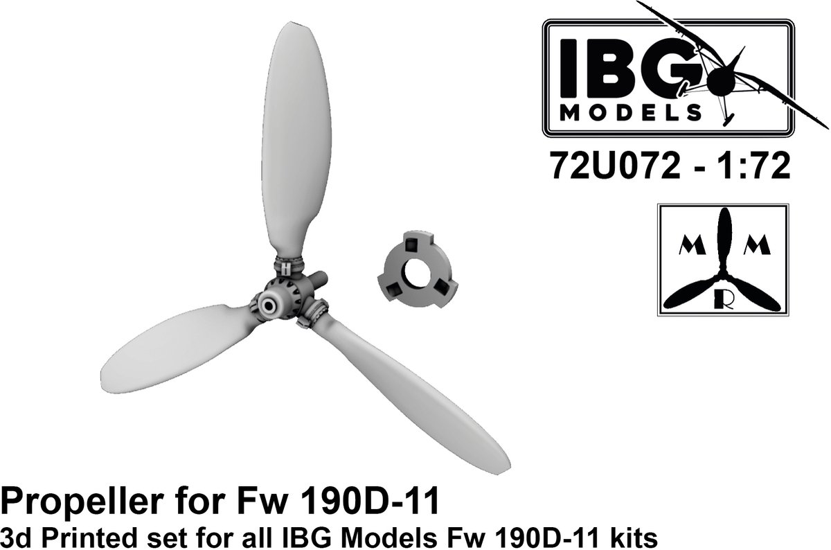 IBG Models Modelbouwpakket Auto - 72U072 3D-geprinte Propeller voor Fw 190D-11 Resin onderdeel - 1:72 -