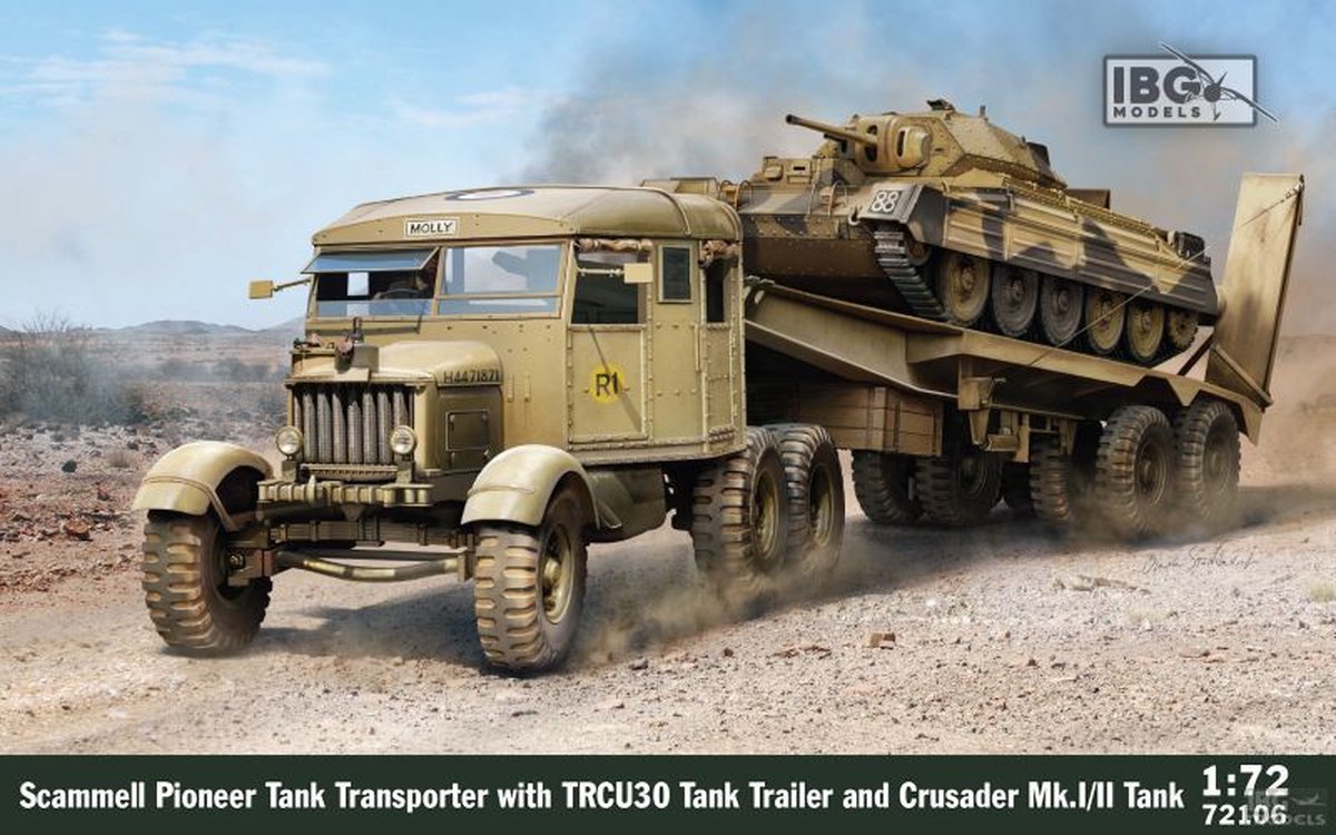 IBG Models Modelbouwpakket Militaire voertuigen - 72106 Scammell Pioneer Tank Transporter met TRCU30 Trailer en Crusader Mk.I/II Plastic - 1:72 -