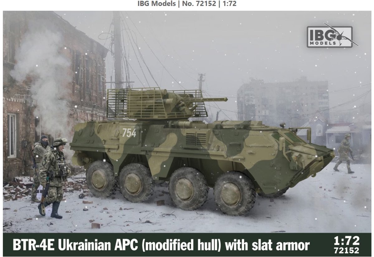 IBG Models Modelbouwpakket Militaire voertuigen - 72152 Oekraïense BTR-4E Pantserinfanterievoertuig - aangepaste romp - traliepantser Plastic - 1:72 -