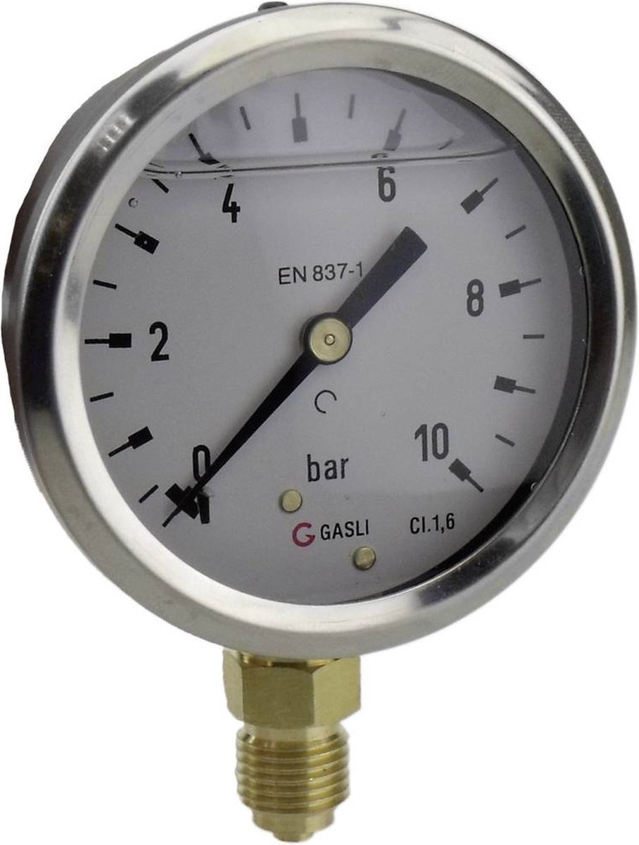   Manometer Onderkant 0 tot 10 bar Schroefdraad (buiten) 1/4