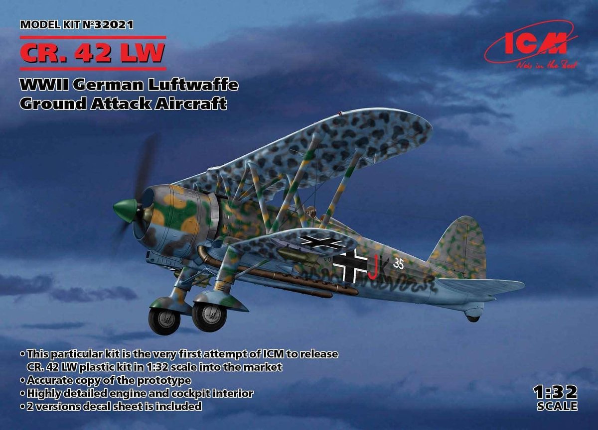 1:32 ICM 32021 CR.42 LW WWII German Luftwaffe Ground Attack Aircraft Plastic kit