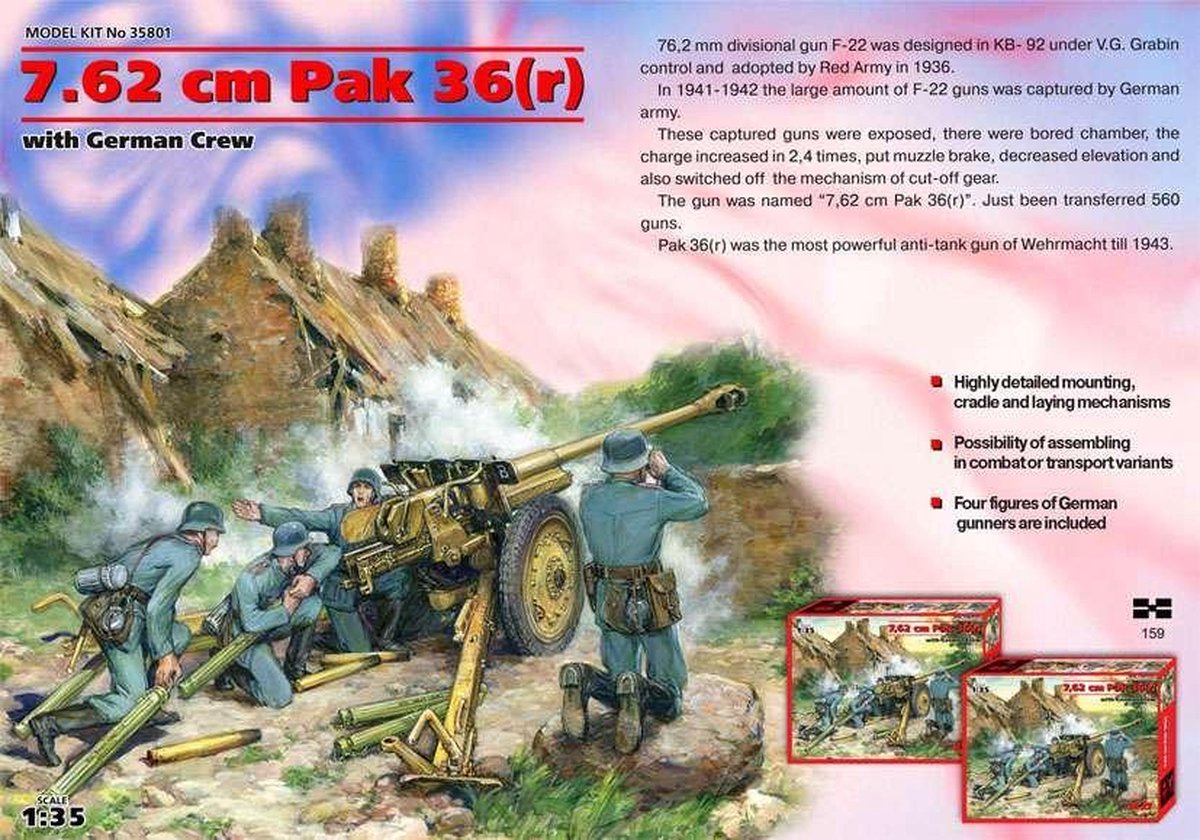 1:35 ICM 35801 76,2 CM Pak 36(r) with German crew Plastic kit