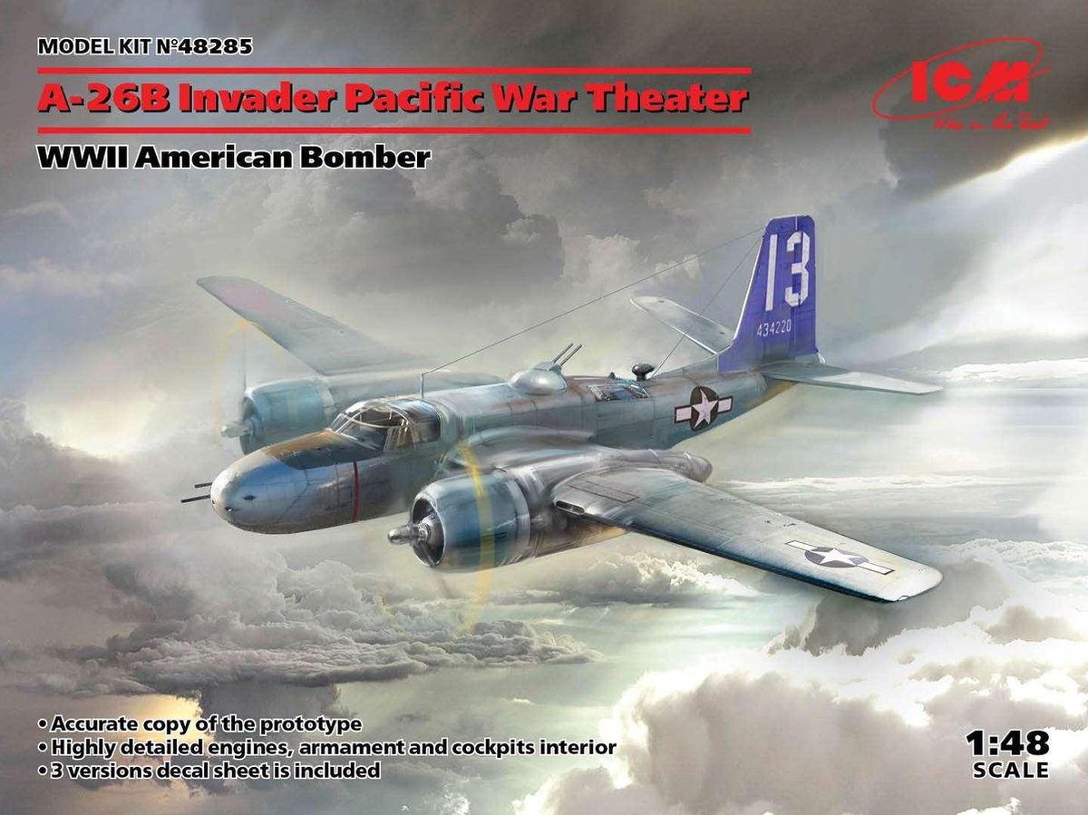 1:48 ICM 48285 A-26В Invader Pacific War Theater, WWII American Bomber Plastic kit