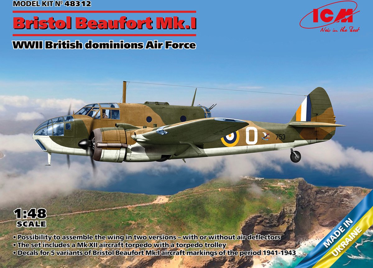 1:48 ICM 48312 Bristol Beaufort Mk.I - WWII British dominions Air Force Plastic kit