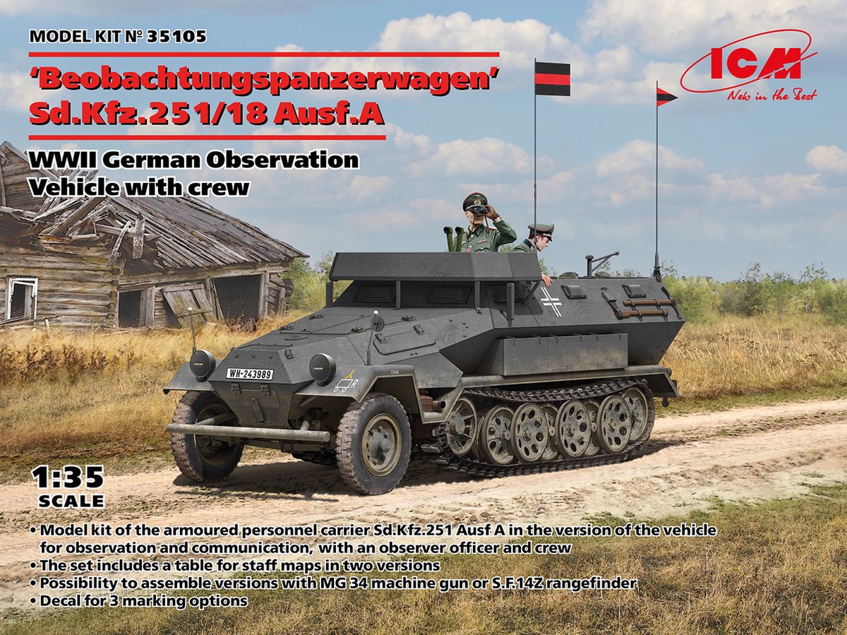 ICM Modelbouwpakket Militaire voertuigen - 35105 Beobachtungspanzerwagen Sd.Kfz.251/18 Ausf.A - WWII German Observation Plastic - 1:35 -