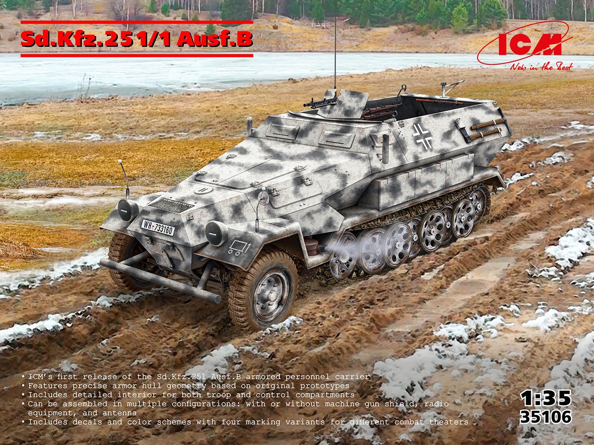 ICM Modelbouwpakket Militaire voertuigen - 35106 Sd.Kfz.251/1 Ausf.B - Gepantserd Militair Personeelsvoertuig Plastic - 1:35 -