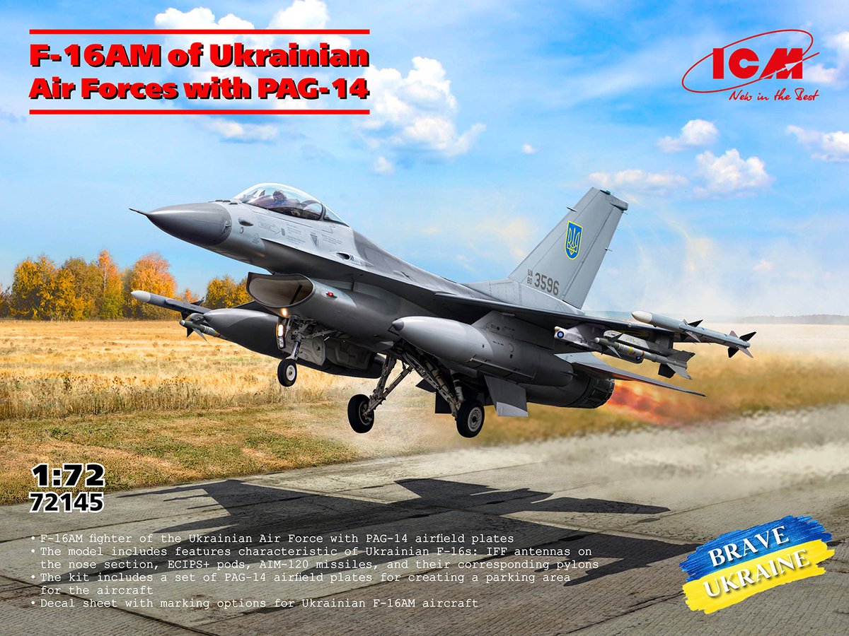 ICM Modelbouwpakket Militaire voertuigen - 72145 General Dynamics F-16AM met PAG-14 - Oekraïnse Luchtmacht - Straaljager Plastic - 1:72 -