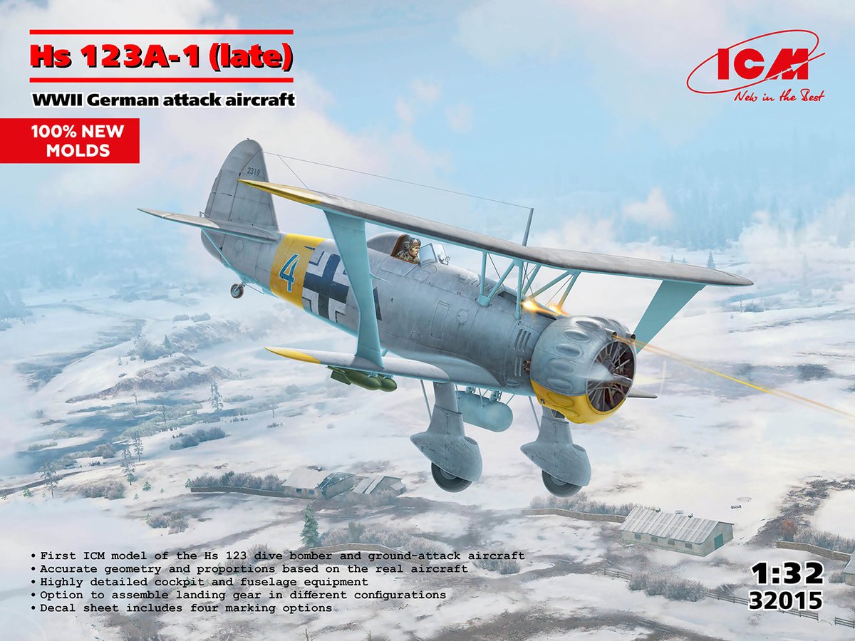 ICM Modelbouwpakket Vliegtuigen - 32015 Henschel Hs 123A Late versie - Duits Aanvalsvliegtuig WWII - Propellervliegtuig Plastic - 1:32 -
