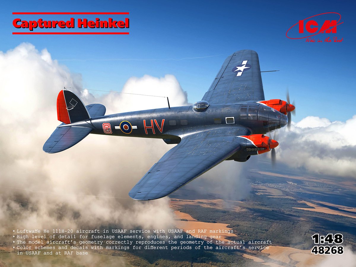ICM Modelbouwpakket Vliegtuigen - 48268 Heinkel He 111 - Captured Heinkel - Luftwaffe in USAAF Service - Propellervliegtuig Plastic - 1:48 -