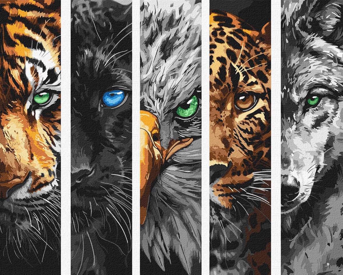 De Roofdieren - Schilderen op nummer voor volwassenen - Afmeting 40x50 - Op Frame