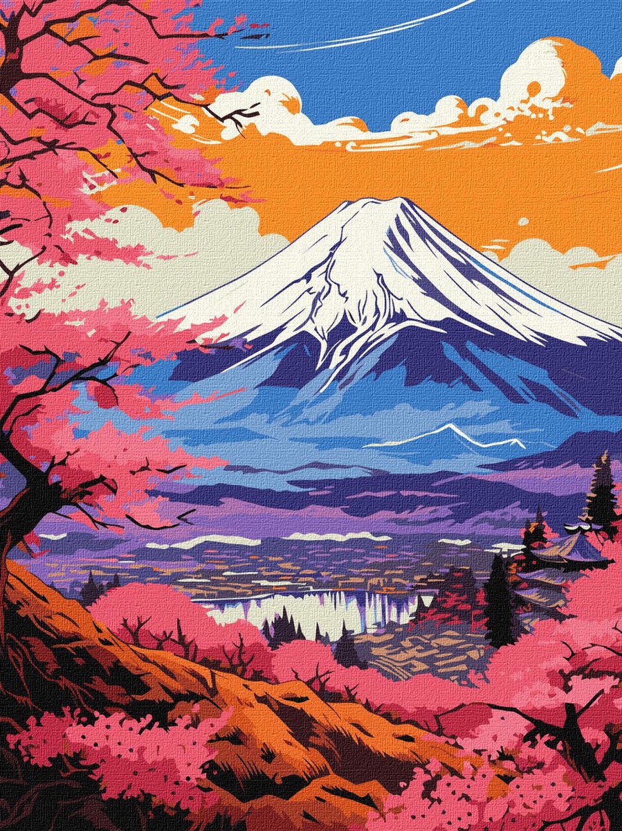 Schilderen Op Nummer voor Volwassenen - Verken de Pracht van Fuji – 30x40 cm - Op Frame