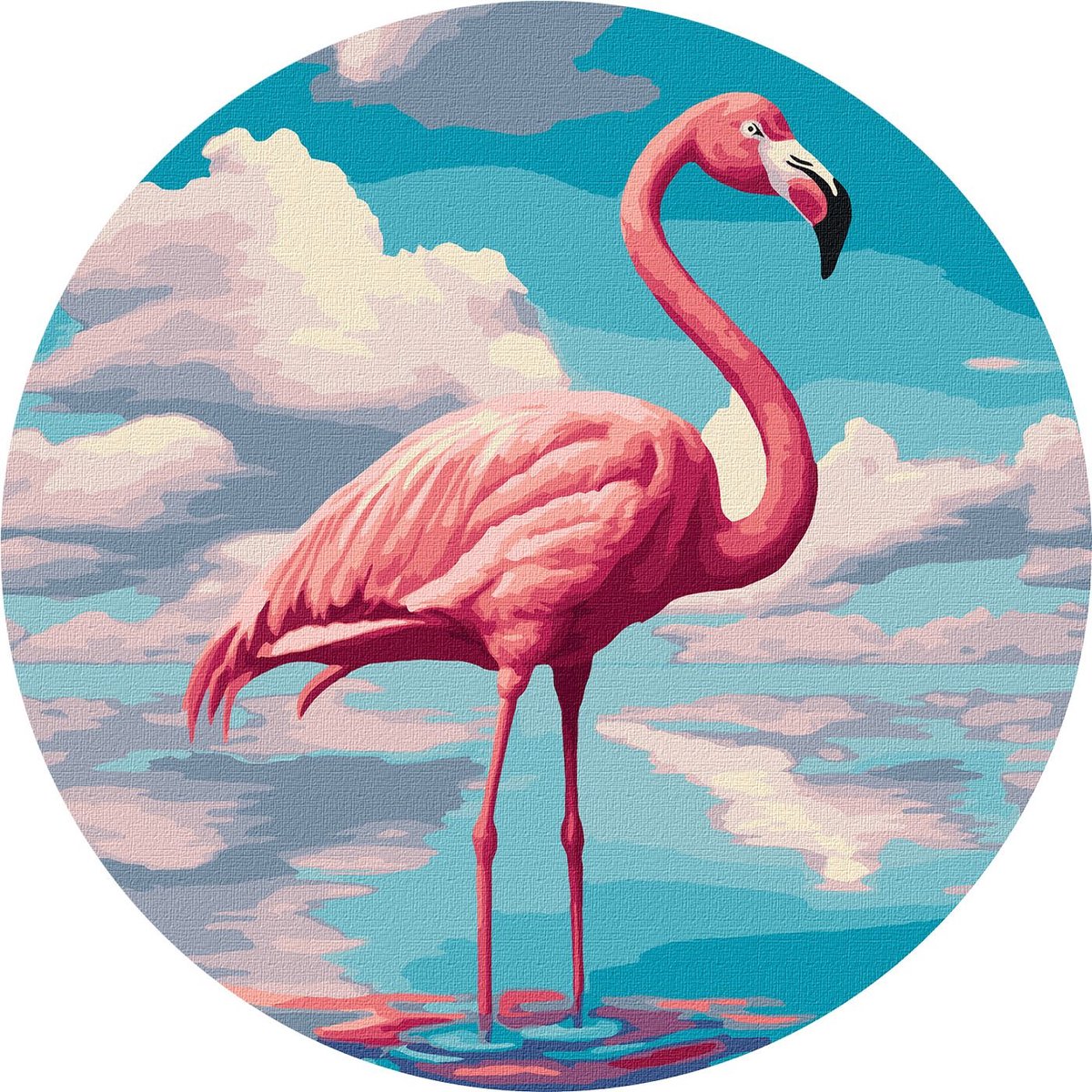 Schilderen op Nummer - Elegante Flamingo - op Rond Frame van 33 cm