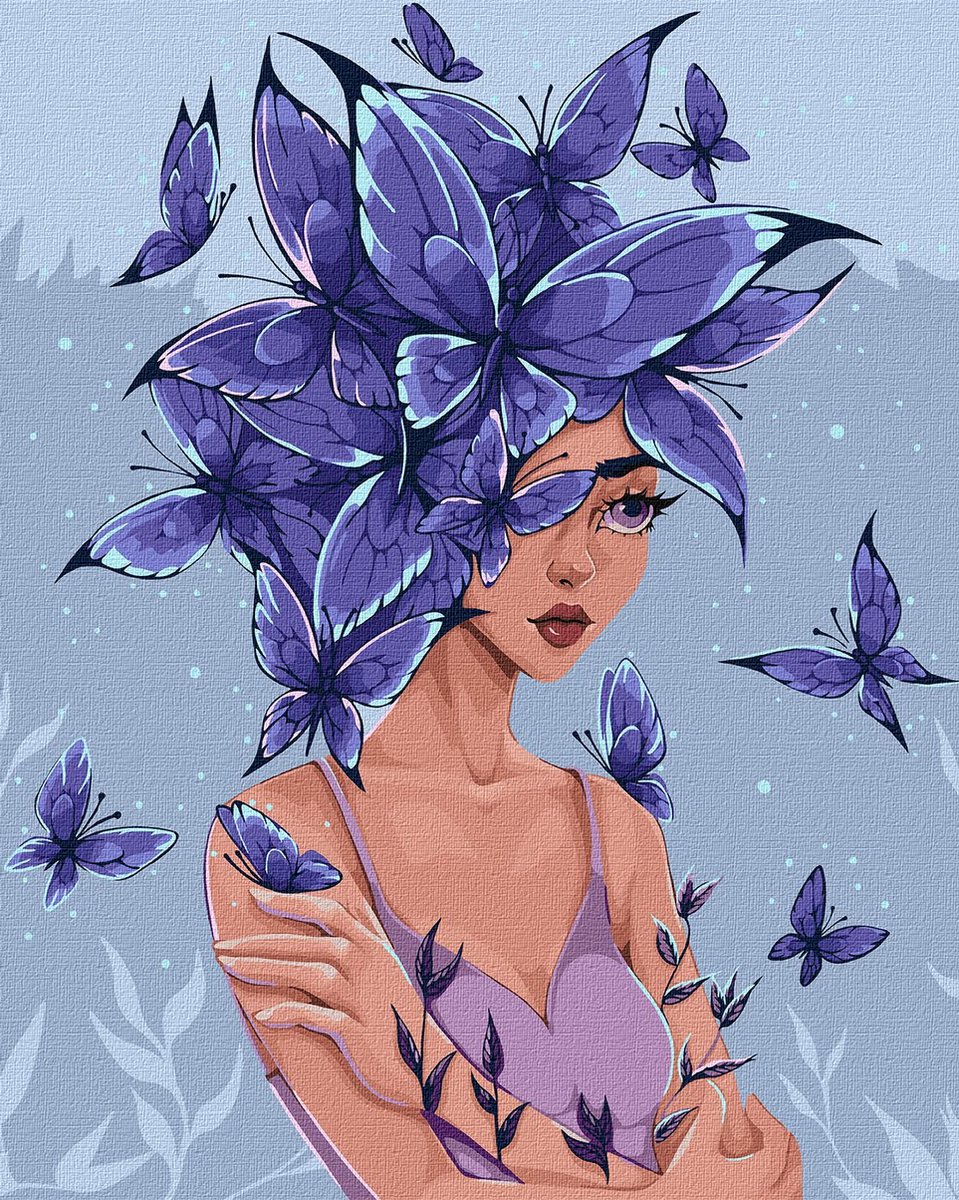 Schilderen op Nummer - Vlindermeisje - 40x50 cm - Moeilijkheidsgraad 3/5 - Op Frame