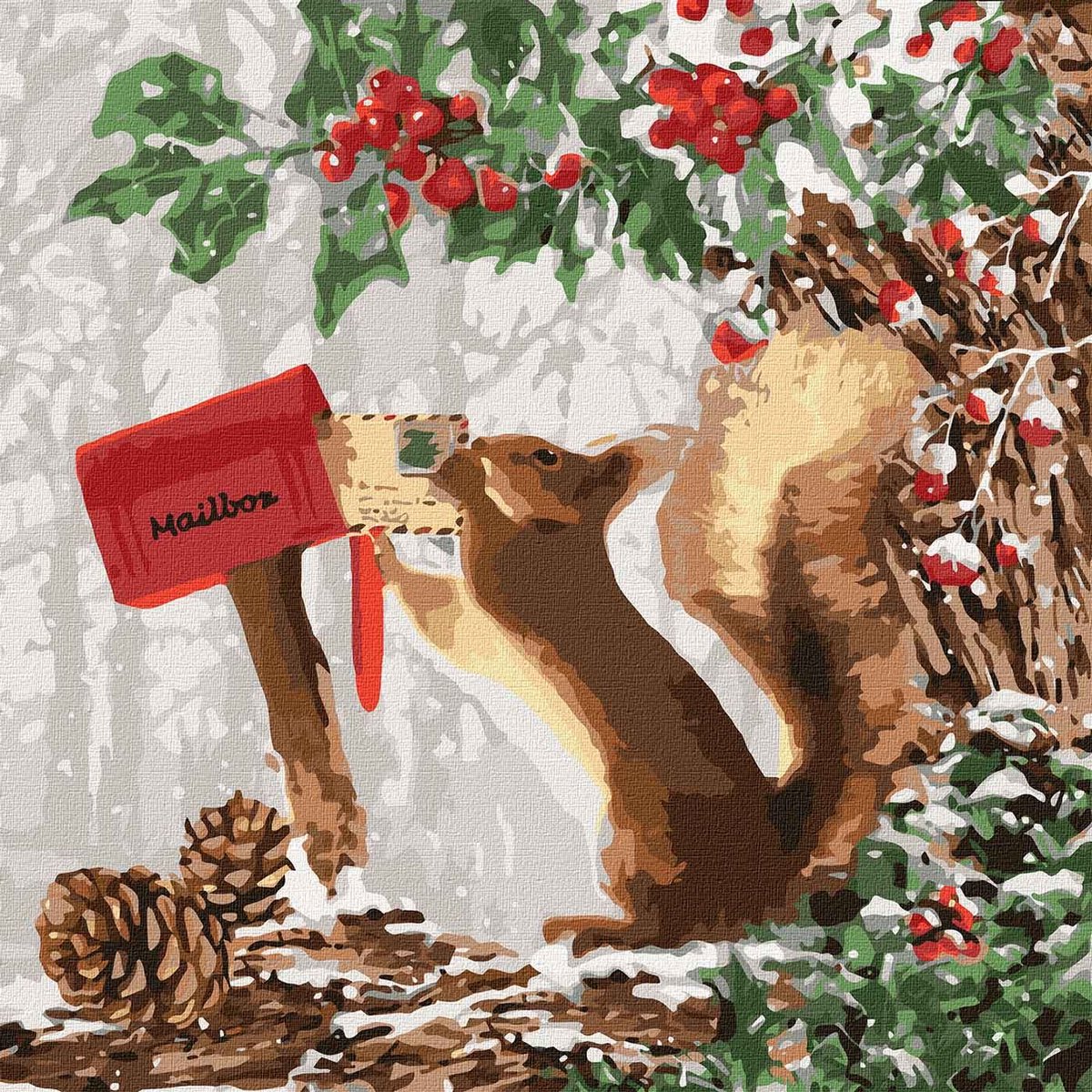 Schilderen op Nummer voor Volwassenen - Eekhoorn met Brievenbus - op Frame - 40x40 cm - Moeilijkheidsgraad 4/5