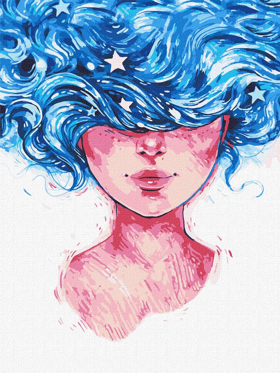 Schilderen op Nummer voor Volwassenen - Vrouw met Sterren in Haar - op Frame - 30x40 cm - Moeilijkheidsgraad 5/5