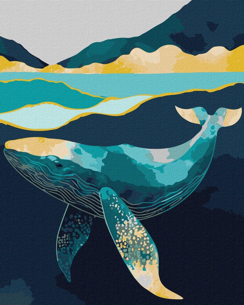 Schilderen op Nummer voor Volwassenen - Walvis in Oceaan met Metallic Verf - op Frame - 40x50 cm - Moeilijkheidsgraad 3/5