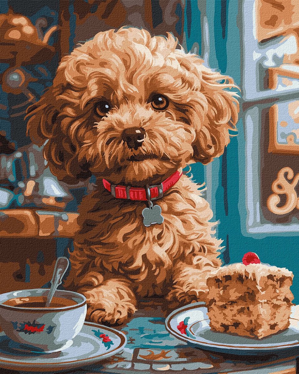 Schilderen op nummer - Maltipoo at the coffee shop ©art_selena_ua (KHO6618)