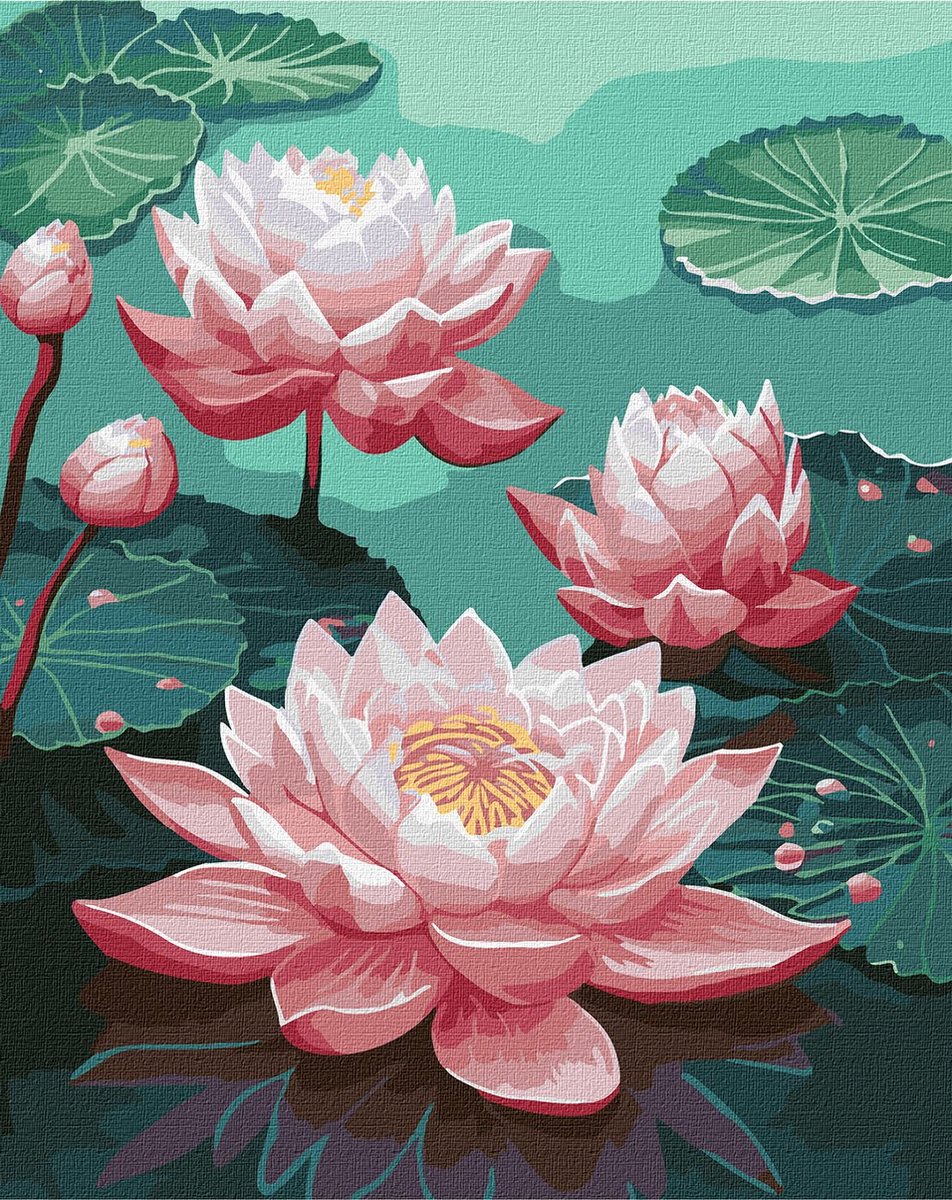 Schilderen op nummer voor Volwassenen - Waterlelies -40x50 cm - op Frame - Moeilijkheidsgraad: 3/5