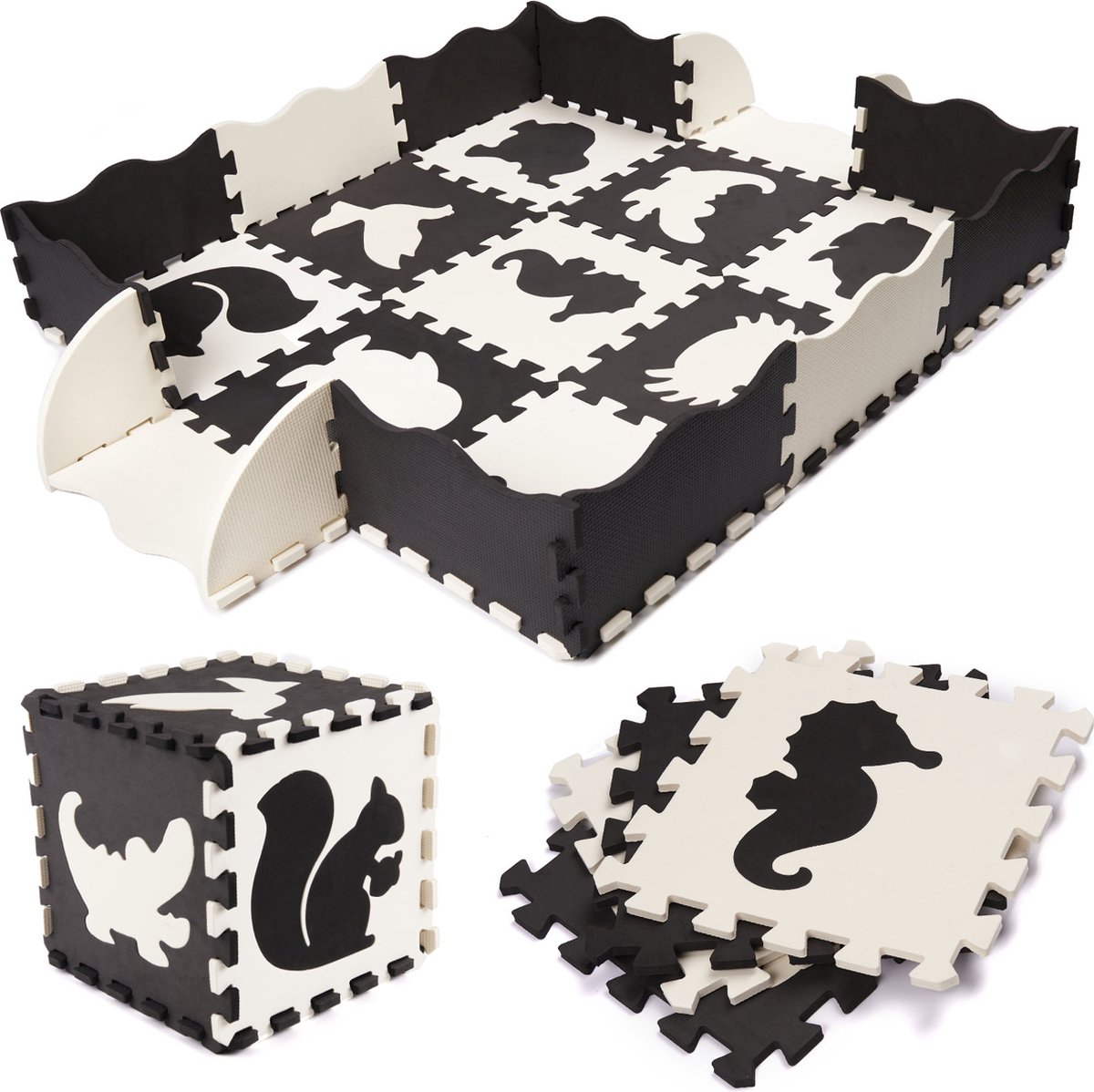 Foam puzzelmat voor kinderen 25el. zwart/wit