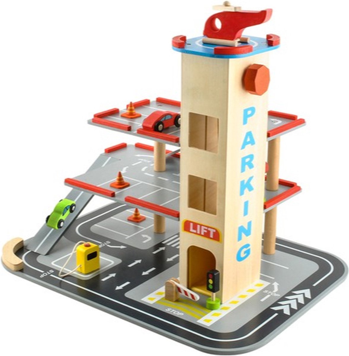 Houten Parkeergarage - Parking met lift - Inclusief accessoires - 48x36x42cm