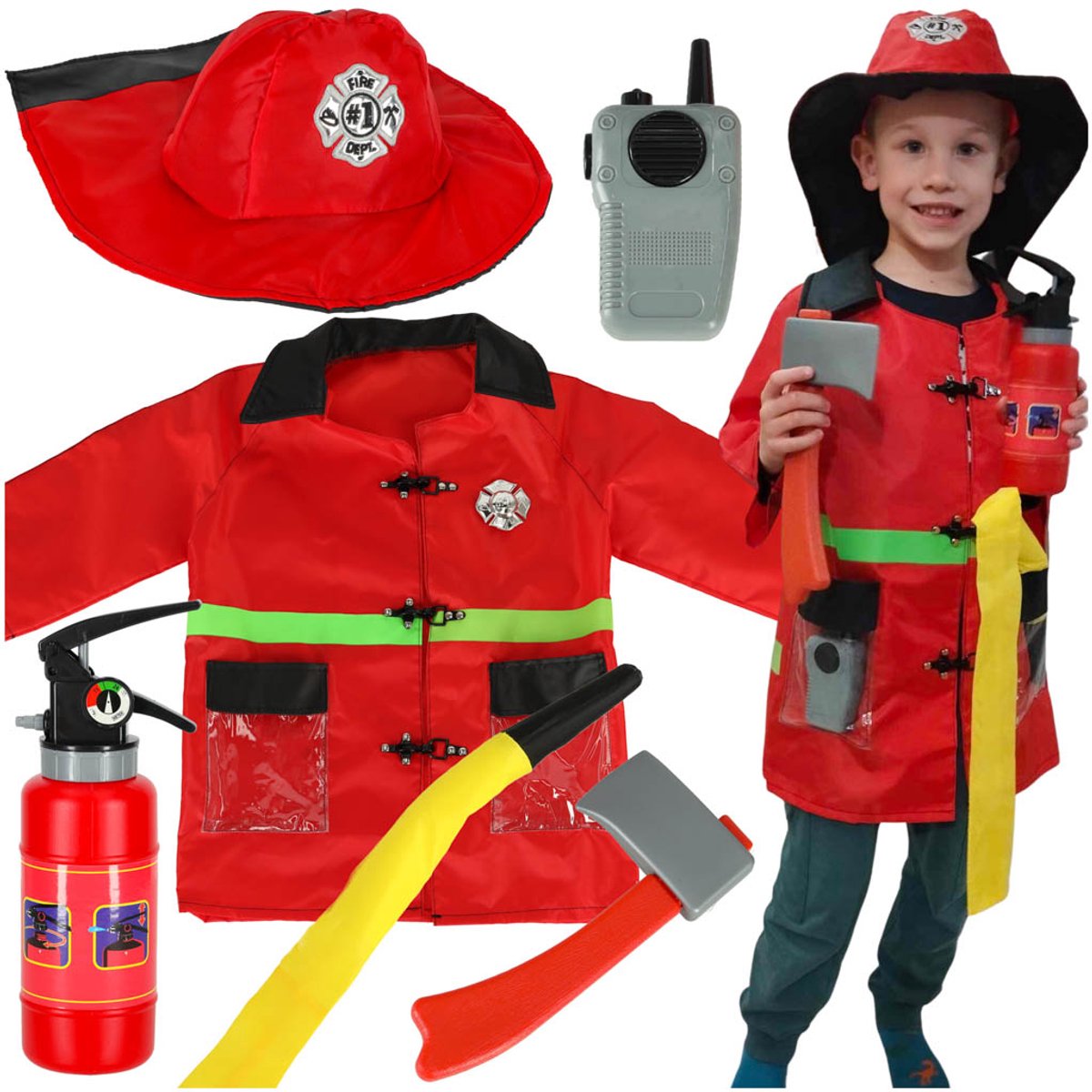IKONKA - Verkleedkleding - Brandweerpakje - Carnavalskleding - Verkleedkleren Jongens & Meisjes - 3 t/m 8 Jaar